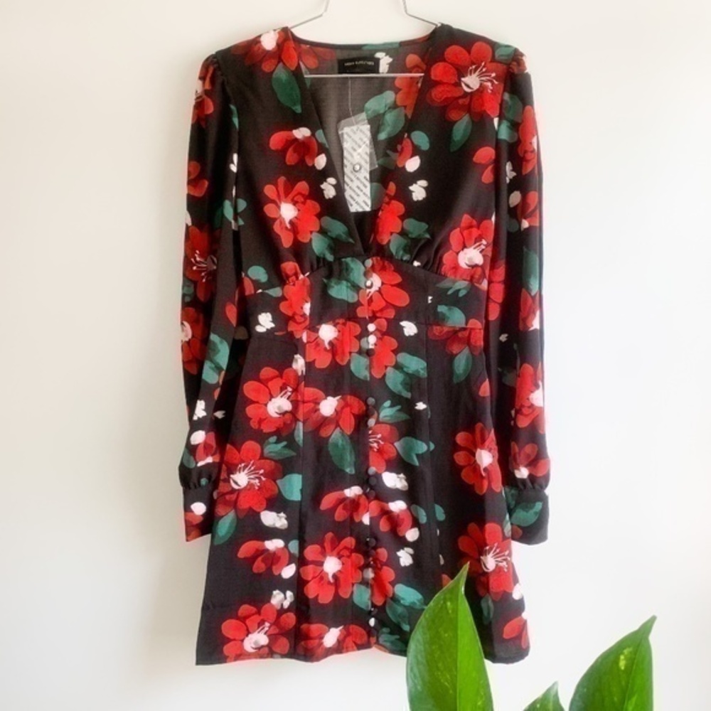 NWT UO Michelle Plunging Long Sleeve Mini Dress